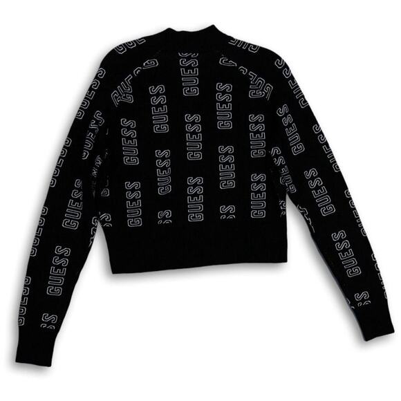 NEW GUESS BLACK WITH WHITE "GUESS" LOGO 1/4 ZIP CROPPED SWEATER XL - Picture 2 of 11